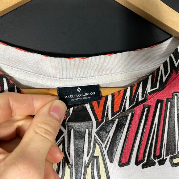 Marcelo Burlon Wings print round neck T-shirt white mens size medium - Picture 5 of 7